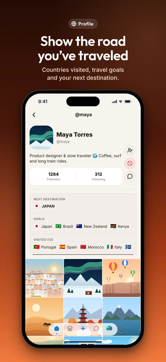 Profile — countries visited, goals and next destination
